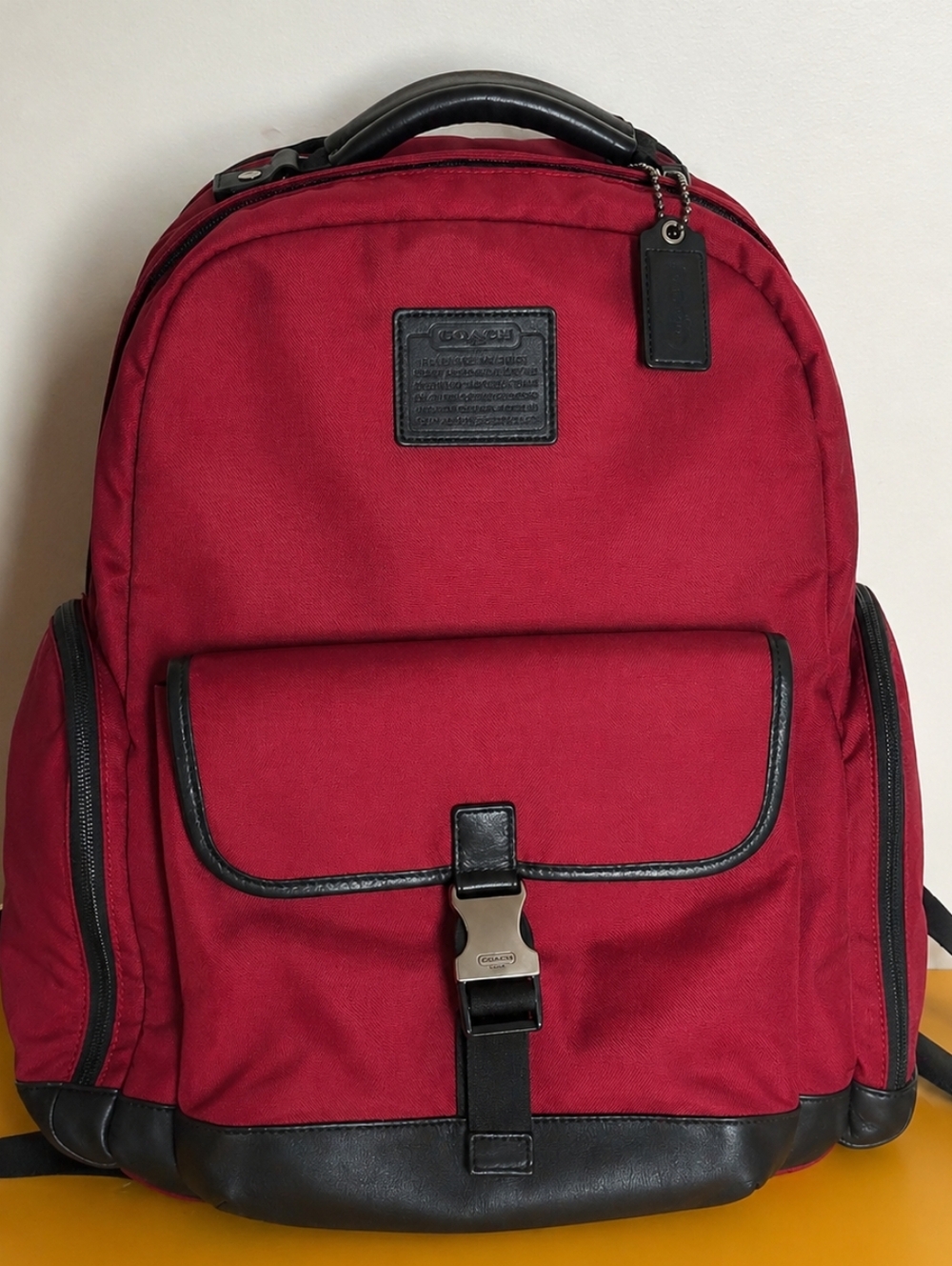 COACH Hudson Red Nylon Backpack W/ Black Leather Trim With Laptop Pocket Unisex